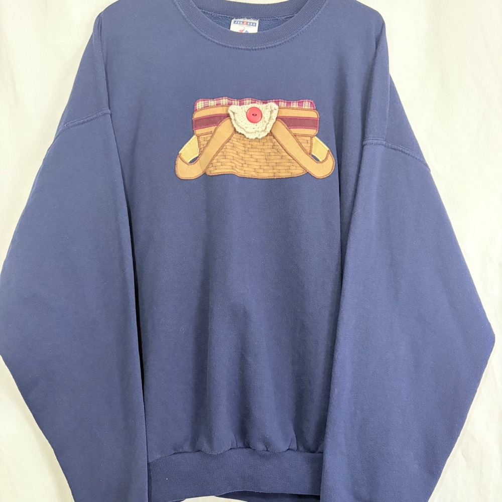 Vintage Jerzees Applique Basket Sweatshirt Cottagecore Crewneck Pullover